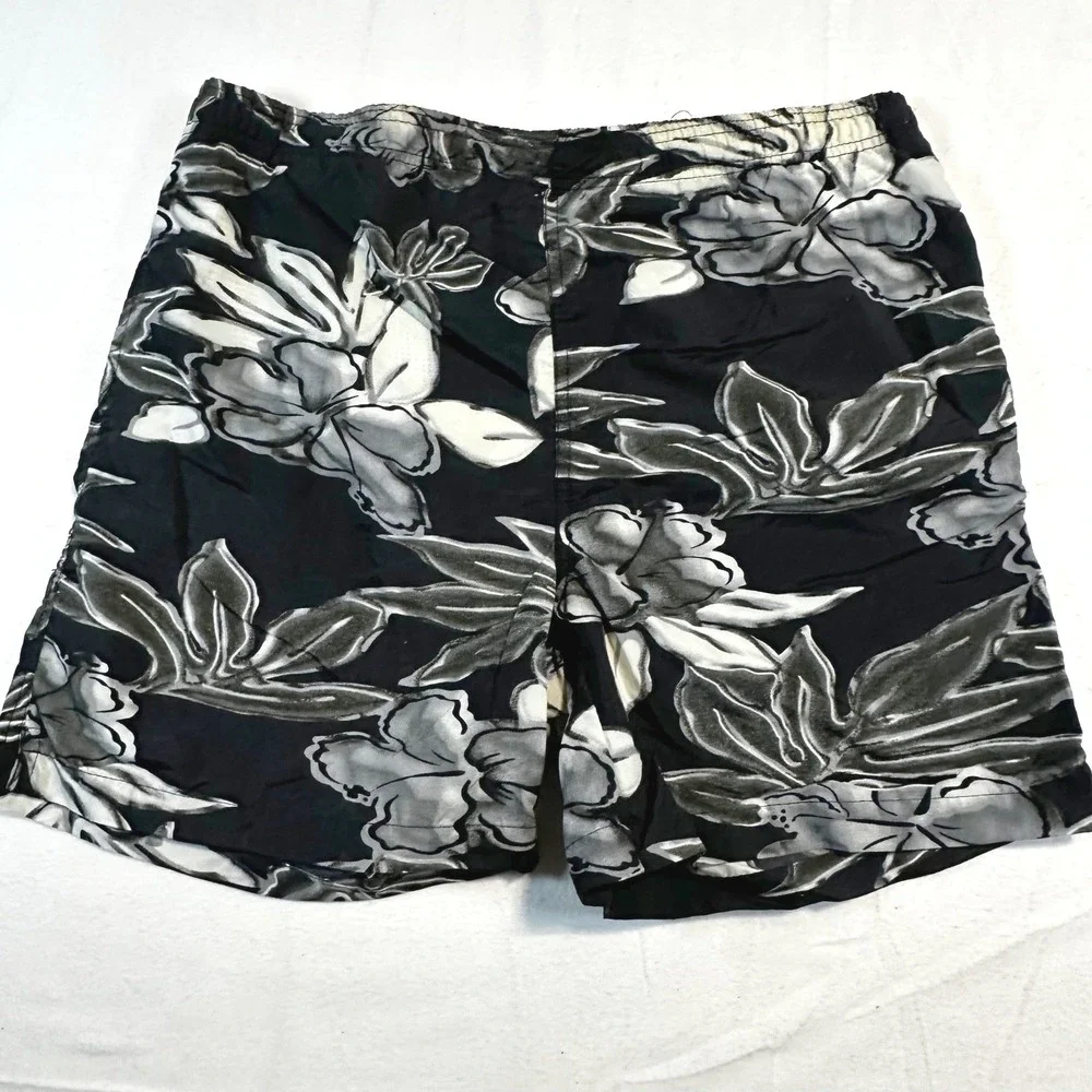 Vintage 90s 00s Triangle Men's‎ Black Floral Swim Trunks Size M Surfcore